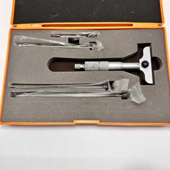 Mitutoyo 129-127 Depth Micrometer DMC 2.5 - 4 in orange hard case w/ foam insert - Picture 7 of 11